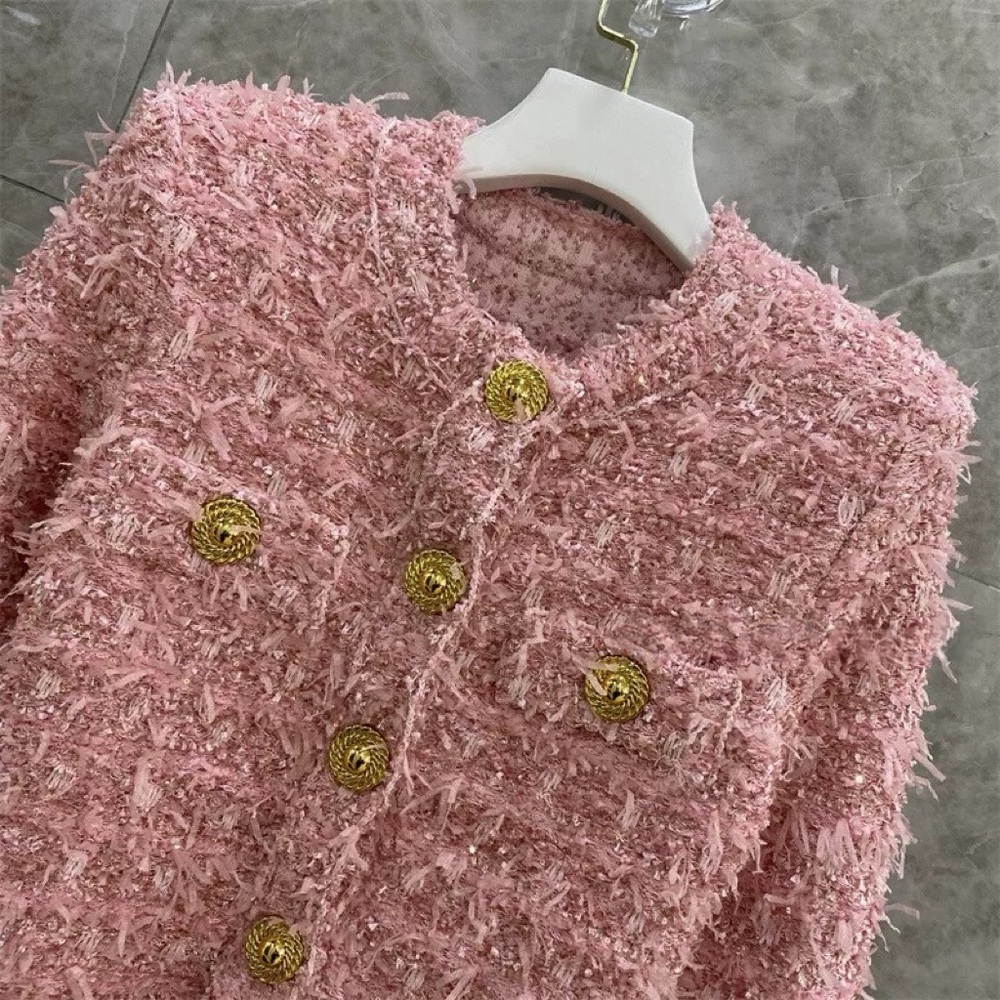 Designer-Style Pink Metallic Tweed Pink Jacket - Picture 3 of 14